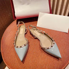 Rockstud Slingback Ballerina Flats Mist Blue Leather