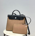 Herbag 31 Toile Brown Canvas Black Cowhide Leather