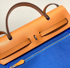 Herbag 31 Toile Blue Canvas Gold Cowhide Leather