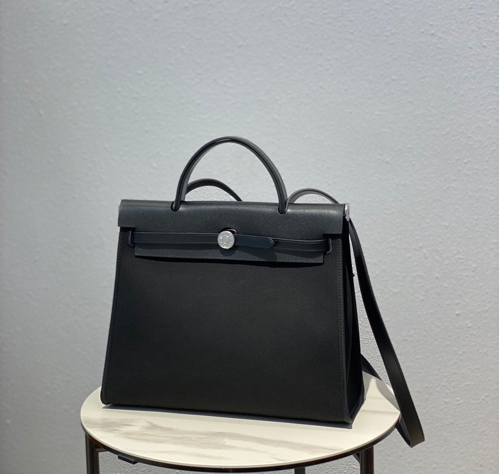 Herbag 31 Toile Black Canvas Black Cowhide Leather