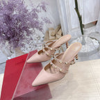 Valentino Rockstud Tower Heel Mules Sheepskin 239526