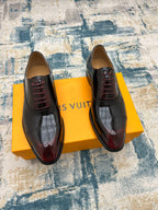LV LACE-UP IN WINE RED GLOSSY CALFSKIN