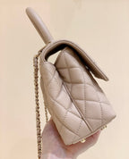 CC Coco Hanle Small 23cm Light Beige Grained Calfskin Gold Hardware