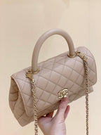 CC Coco Hanle Small 23cm Light Beige Grained Calfskin Gold Hardware