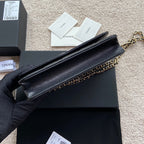 CC Classic Woc 20cm Black Grained Calfskin Diamond Gold Hardware