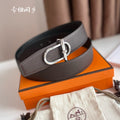 HM ITHAQUE BELT SILVER BUCKLE & REVERSIBLE CHOCOLATE BROWN AND BLACK LEATHER STRAP 38MM