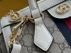 GG OPHIDIA 24 TOTE IN BEIGE CANVAS AND WHITE CALFSKIN