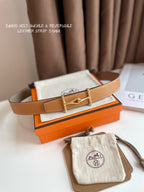 JUMBO BELT GOLD BUCKLE & REVERSIBLE CAMEL BROWN AND ORANGE LEATHER STRAP 32MM