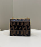 FENDI KANI 19 BAG IN BLACK MIX CHOCOLATE BROWN CALFSKIN WITH GOLD HARDWARE