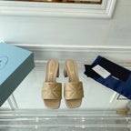PRA QUILTED NAPPA HEELED SANDALS BEIGE LAMBSKIN