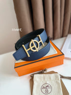 ULYSSE BELT BUCKLE & REVERSIBLE NAVY BLUE LEATHER STRAP 38MM GOLD HARDWARE