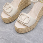 VT Wedge Platform Sandals White Cowhide Espadrilles