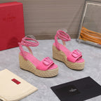 VT Wedge Platform Sandals Pink Cowhide Espadrilles