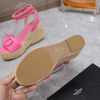 VT Wedge Platform Sandals Pink Cowhide Espadrilles