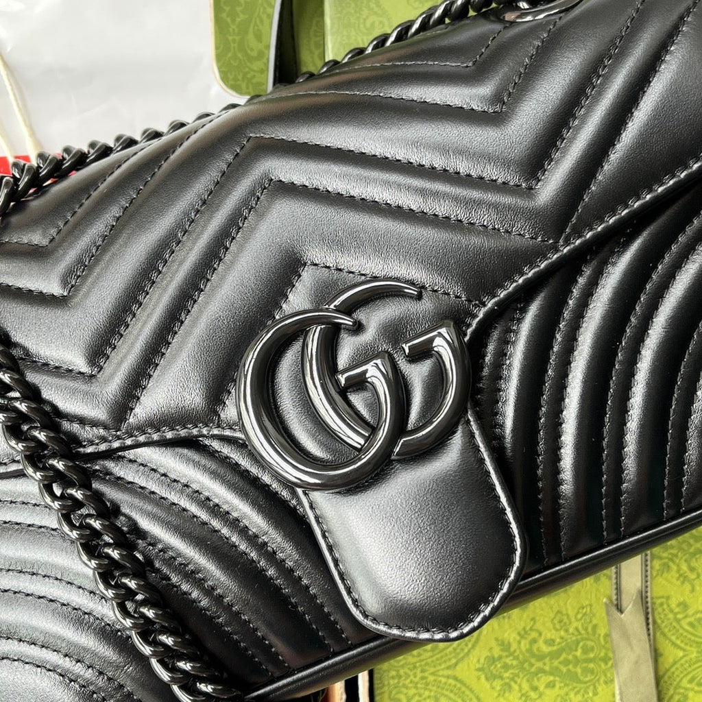 gg marmont 26cm all black calfskin