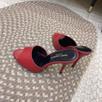 LA 16 HEELED MULES IN RED SMOOTH LAMBSKIN