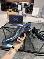 PRA BRUSHED AEGEAN BLUE LEATHER DERBY BROGUE SHOES