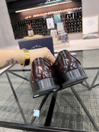 PRA BRUSHED WINE RED OMBRE LEATHER DERBY BROGUE SHOES