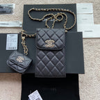 CC Phone Holder Pale & Air Pod Bag Black Caviar Diamond Hardware 229776