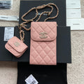 CC Phone Holder Pale & Air Pod Bag Pink Caviar Diamond Hardware 229778