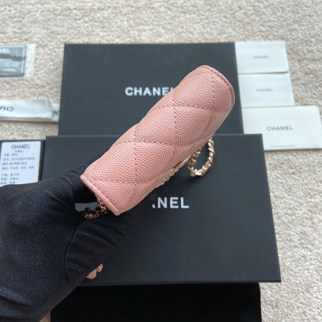 CC Phone Holder Pale & Air Pod Bag Pink Caviar Diamond Hardware 229778
