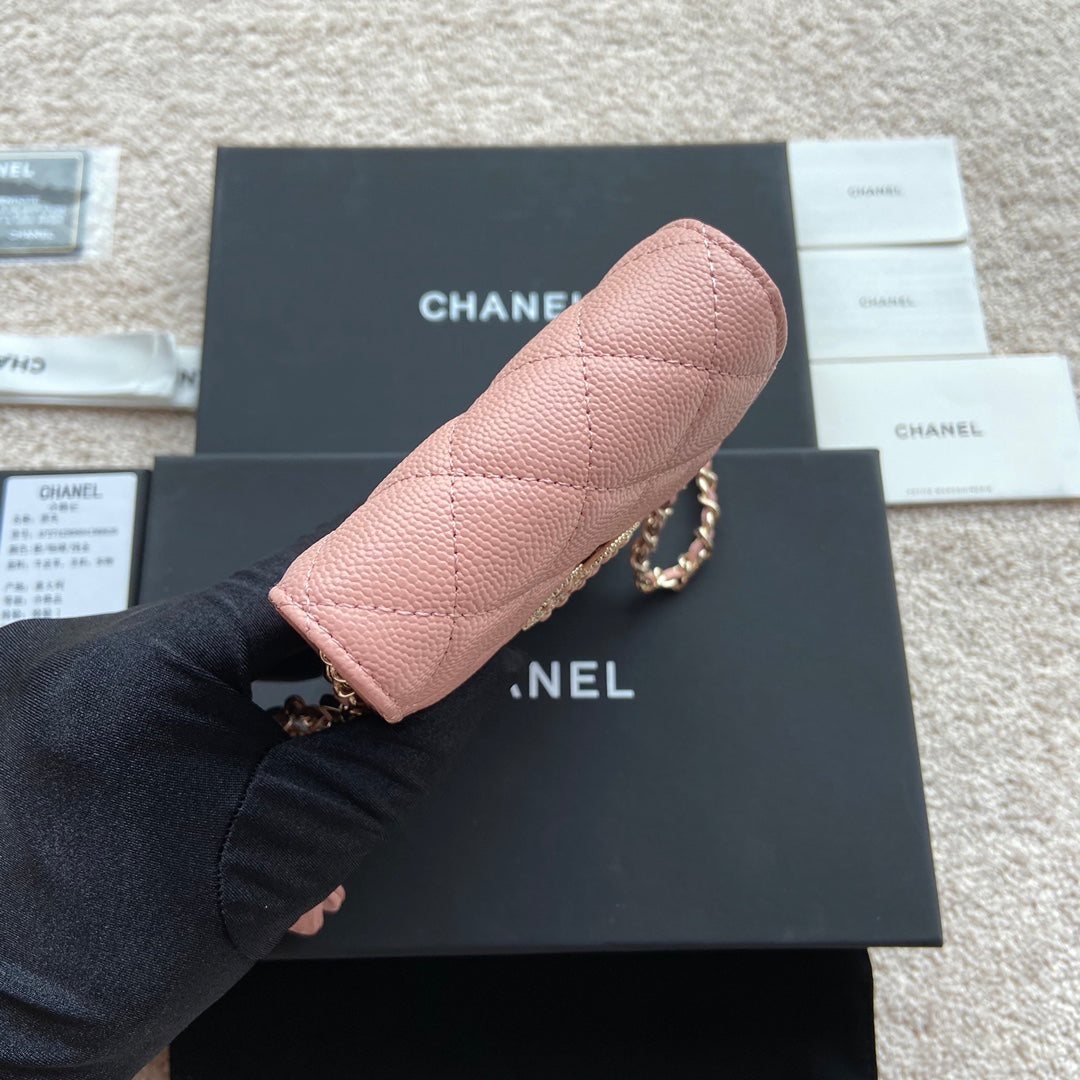 CC Phone Holder Pale & Air Pod Bag Pink Caviar Diamond Hardware 229778