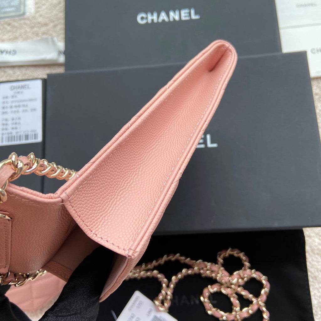CC Phone Holder Pale & Air Pod Bag Pink Caviar Diamond Hardware 229778
