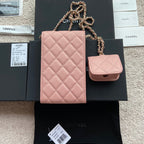 CC Phone Holder Pale & Air Pod Bag Pink Caviar Diamond Hardware 229778