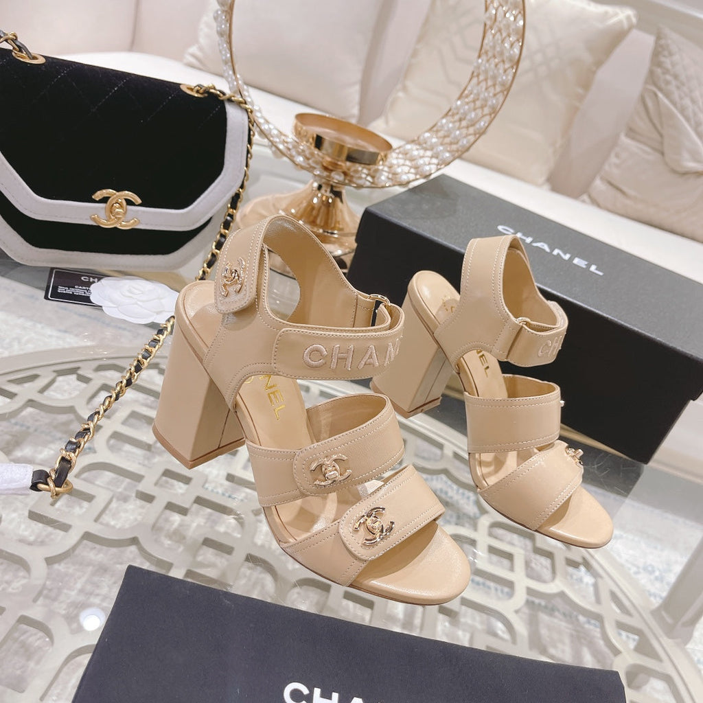 CC 25C Three Strap Sandal High Heel Cream Sheepskin 213349