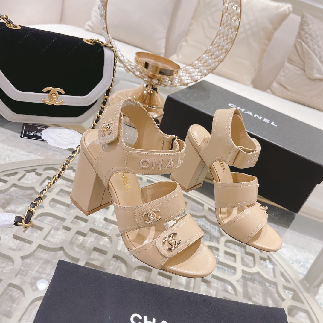 CC 25C Three Strap Sandal High Heel Cream Sheepskin 213349