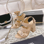 CC 25C Three Strap Sandal High Heel Cream Sheepskin 213349