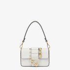 FENDI FENDACE BROOCH MINI 20 BAGUETTE BAG IN WHITE CALFSKIN
