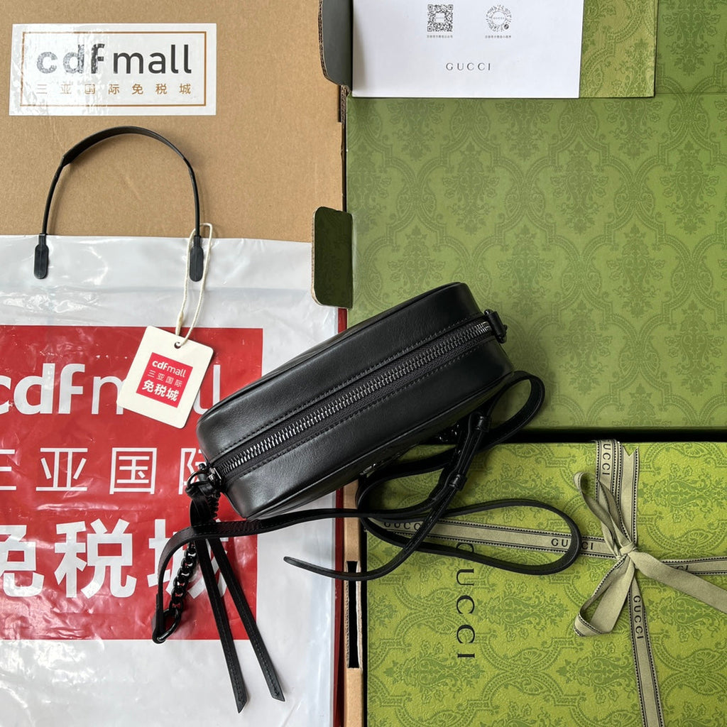 gg marmont mini 18cm zip top all black calfskin