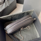 LOU MINI CAMERA BAG 19 IN BLACK CAVIAR PATTERN CALFSKIN SILVER HARDWARE
