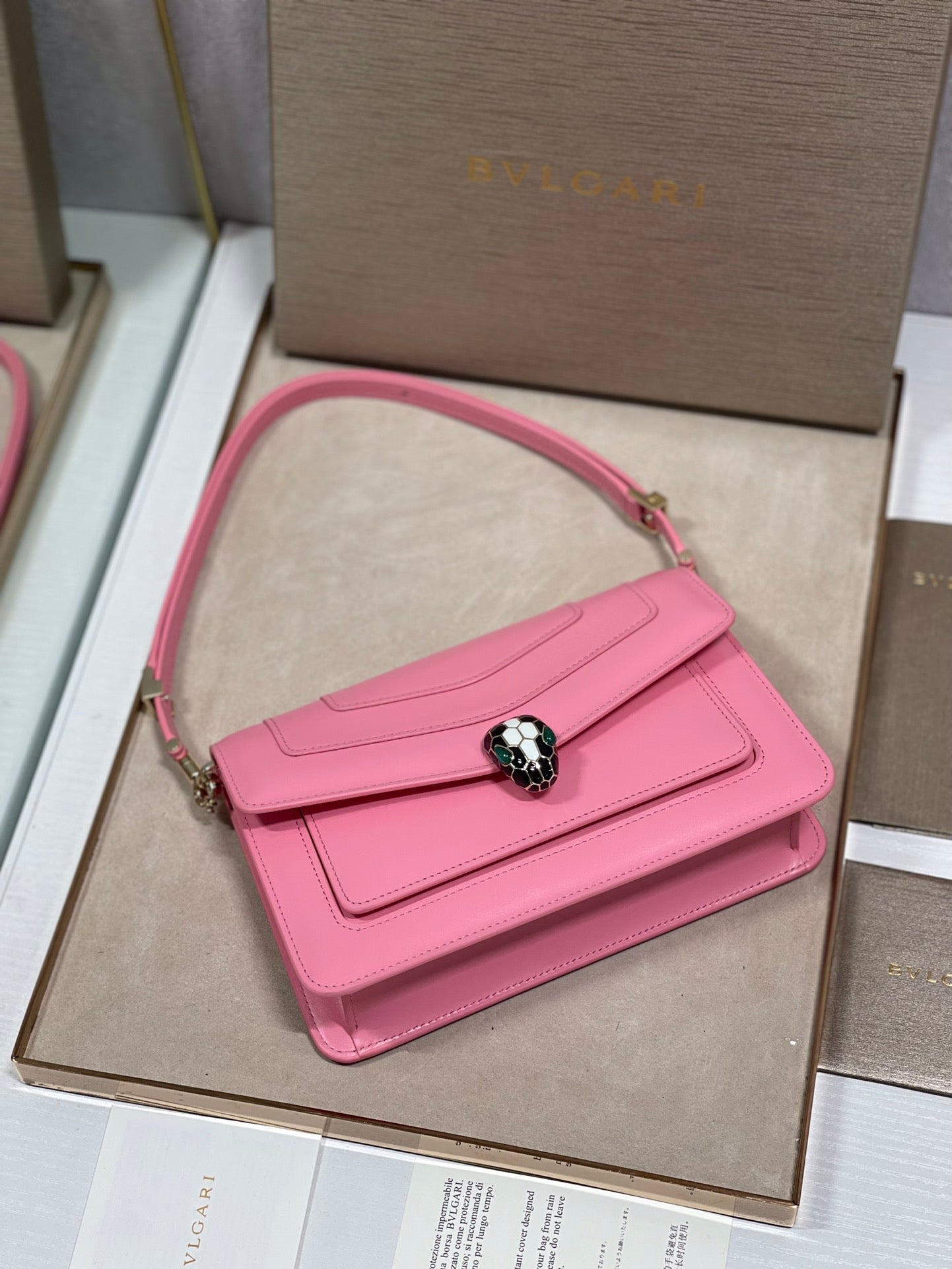 Serpenti Forever East-West Shoulder Bag 22cm Pink Cafskin GHW 188473