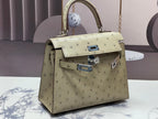 KELLY BAG 20 IN KHAKI TAN OSTRICH LEATHER WITH SILVER HARDWARE (MADE - TO - ODER)