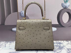 KELLY BAG 20 IN KHAKI BEIGE OSTRICH LEATHER WITH GOLD HARDWARE (MADE - TO - ODER)