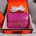 HM CONSTANCE 23 BARBIE PINK CROCODILE EMBOSSED CALFSKIN GOLD HARDWARE