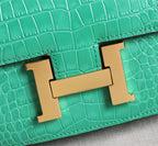 HM CONSTANCE 23 MALACHITE GREEN CROCODILE EMBOSSED CALFSKIN GOLD HARDWARE