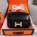 HM CONSTANCE 23 BLACK CROCODILE EMBOSSED CALFSKIN GOLD HARDWARE