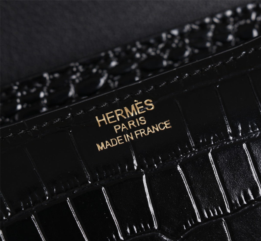 HM CONSTANCE 23 BLACK CROCODILE EMBOSSED CALFSKIN GOLD HARDWARE