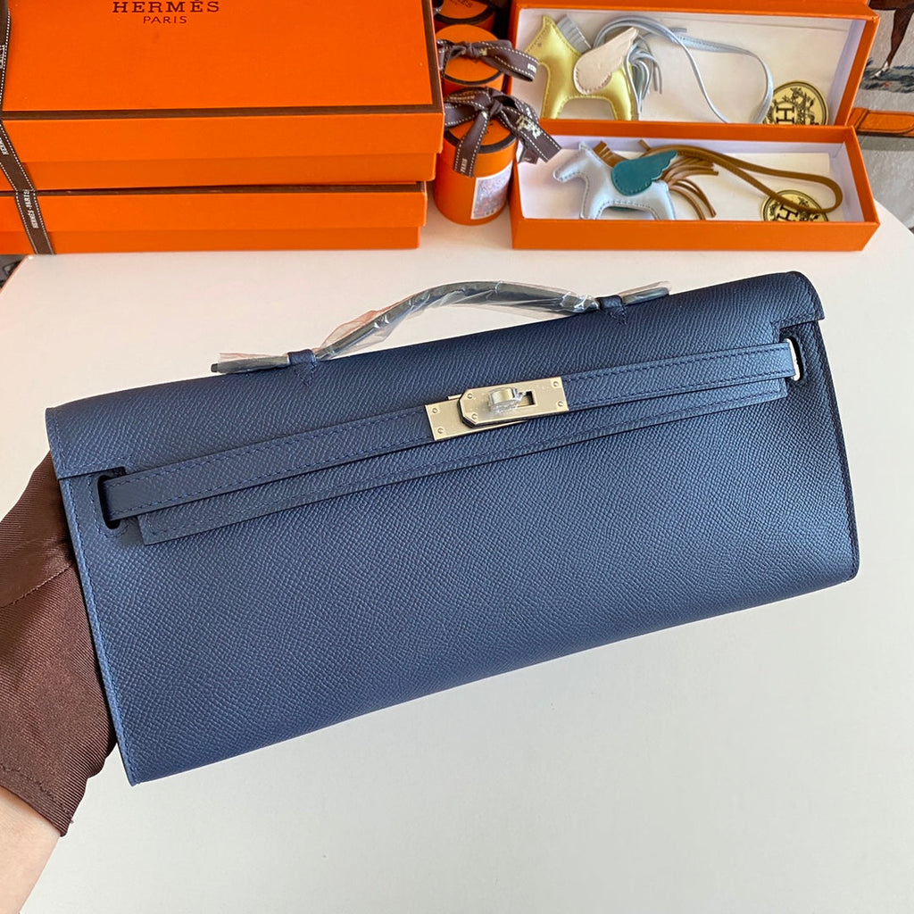 HM Kelly Cut 31 Night Blue Epsom Leather Silver Hardware 229048