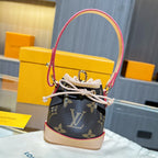 LV Micro Noe Bag Charm Brown Beige Leather