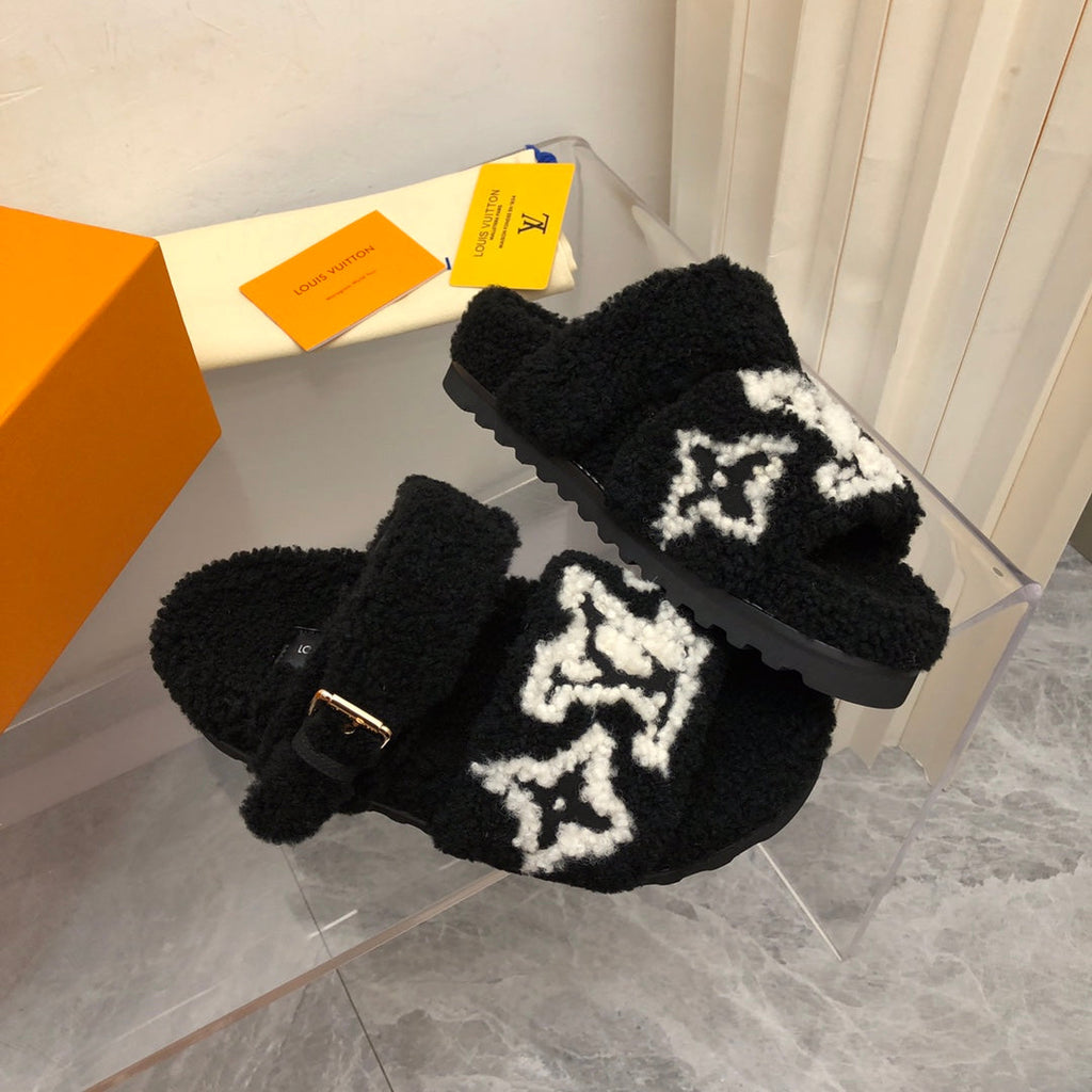 LV Paseo Flat Comfort Mule Black Wool