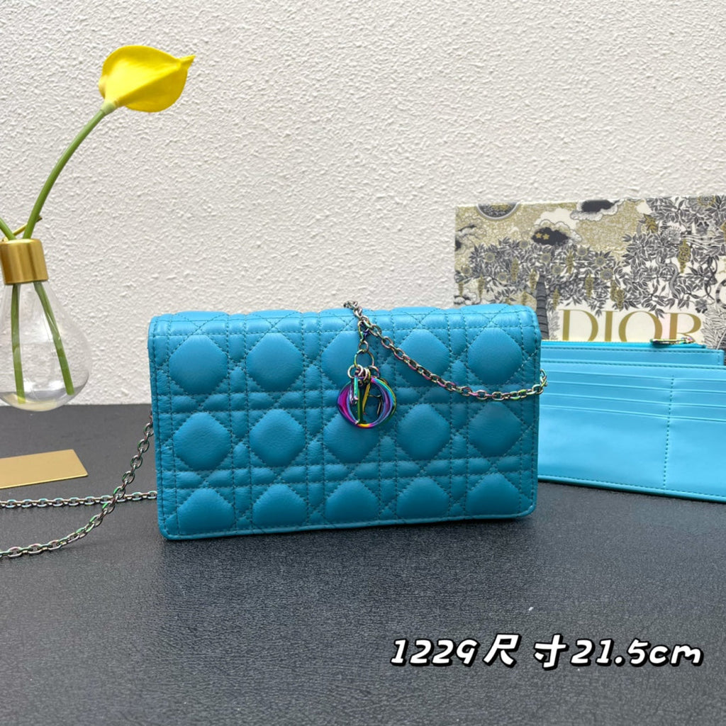 CARO SLIM POUCH 21 BAG IN SKY BLUE CALFSKIN