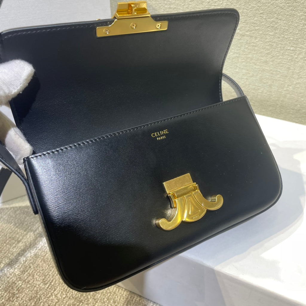 classic triomphe 20 black calfskin leather strap gold hardware