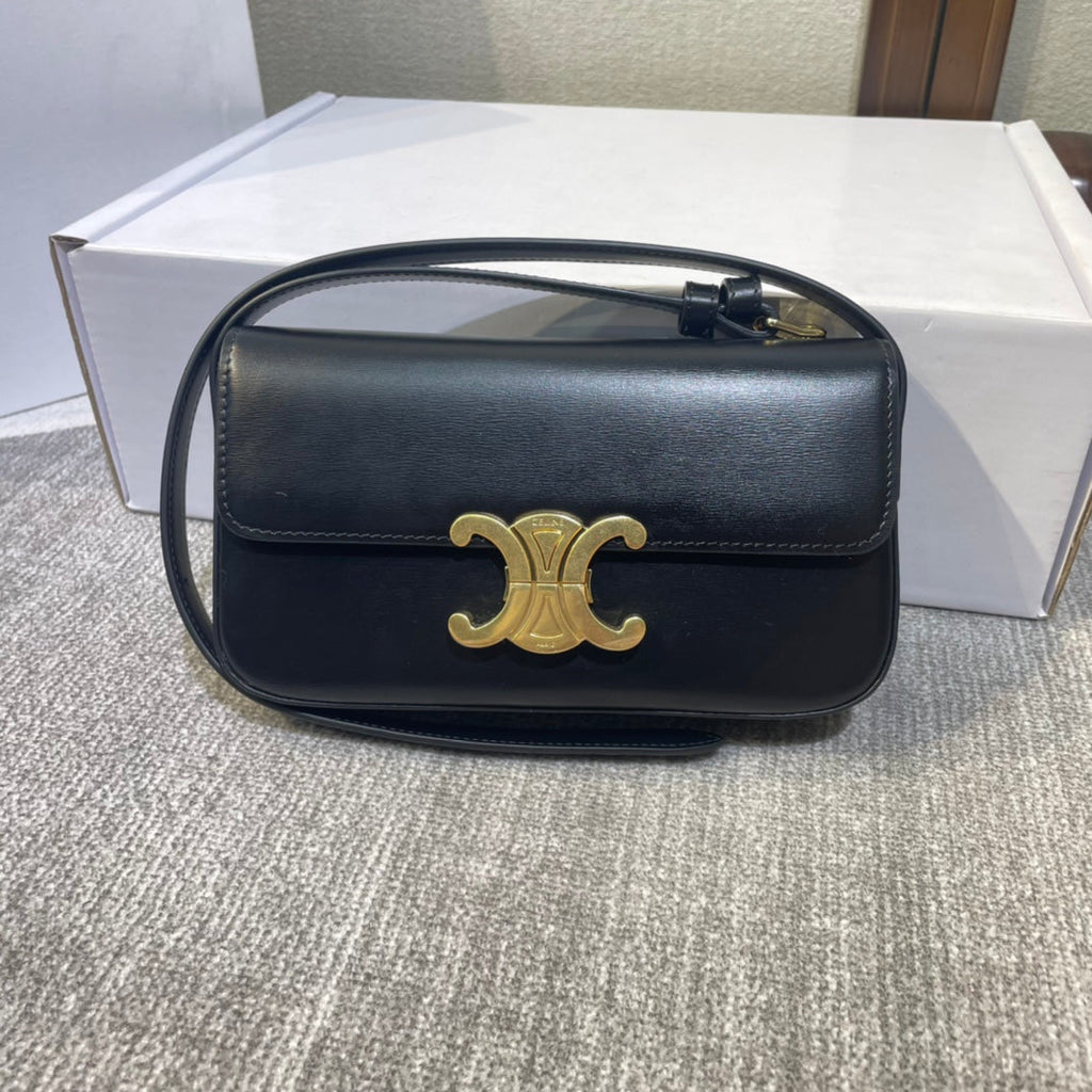classic triomphe 20 black calfskin leather strap gold hardware