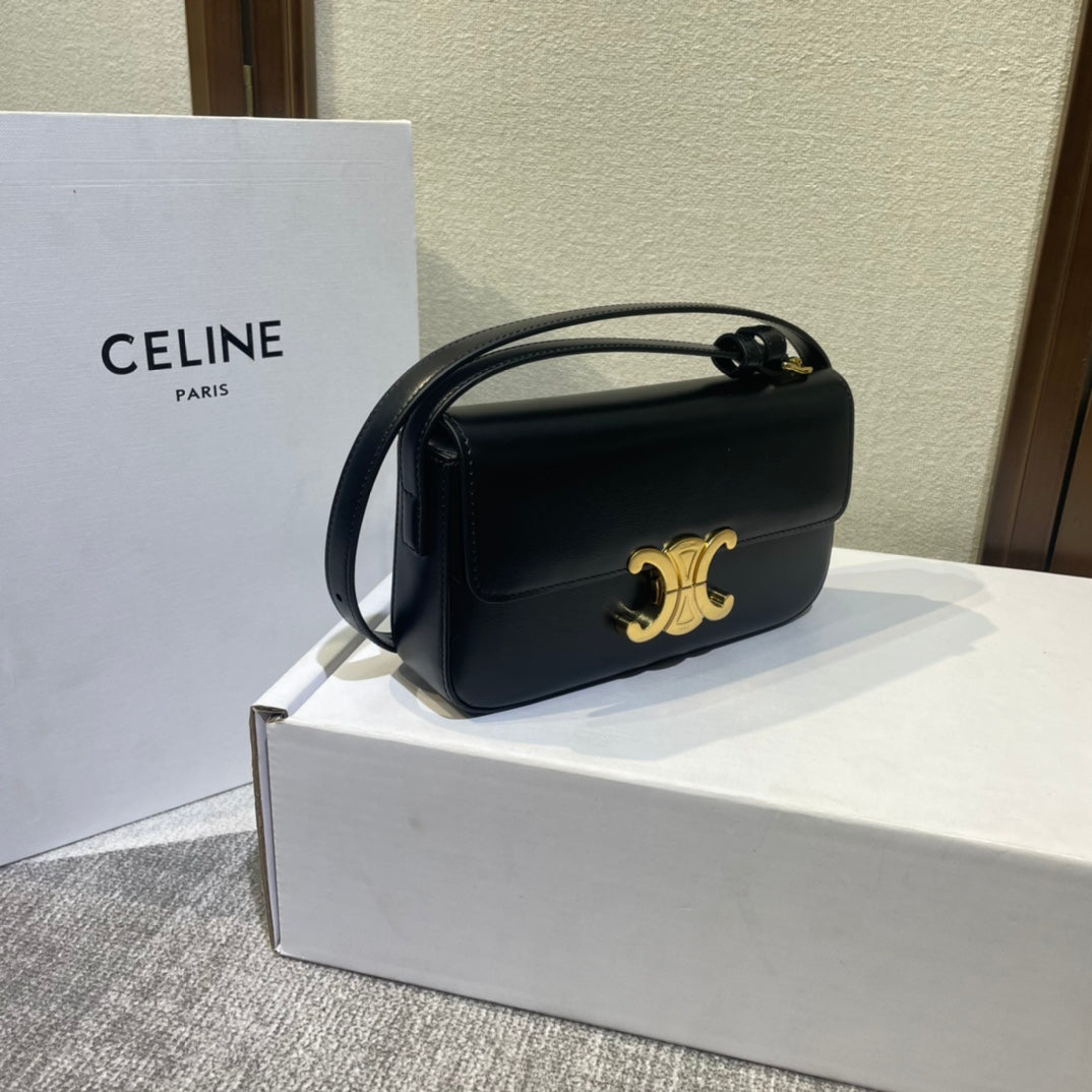 classic triomphe 20 black calfskin leather strap gold hardware