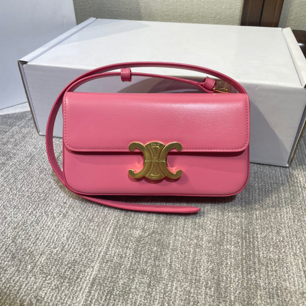 classic triomphe 20 dark pink calfskin leather strap gold hardware