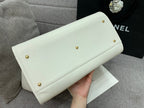 CC DEAUVILLE TOTE BAG 39CM WHITE CALFSKIN MULTICOLOR LOGO